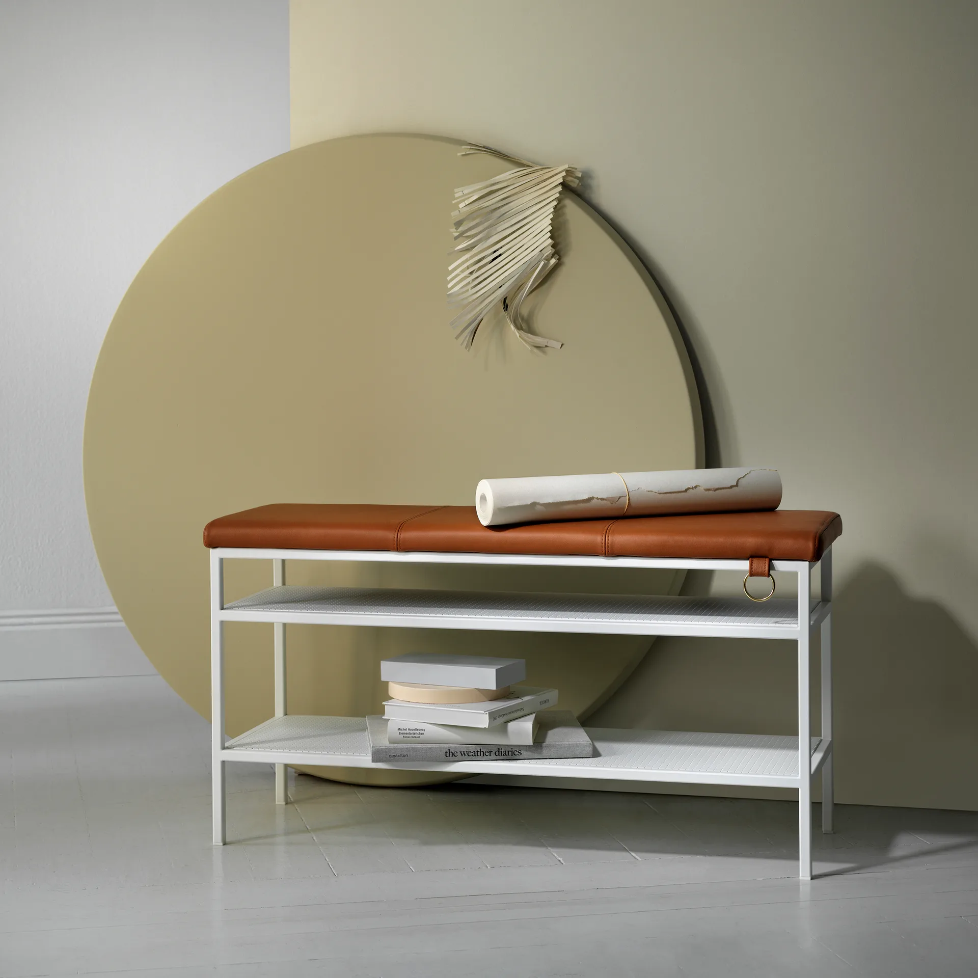 Nancy shoe shelf, White-Cognac Maze