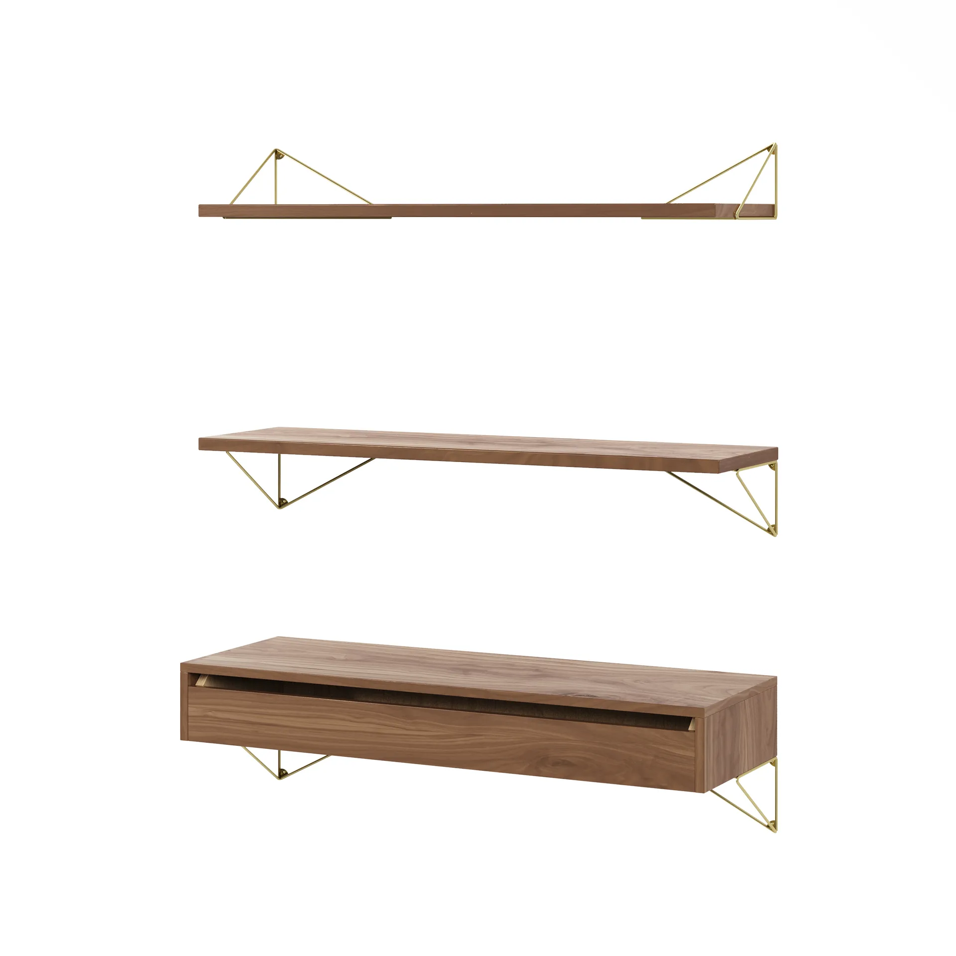 Pythagoras Bundle C shelving system walnut-brass,  Maze