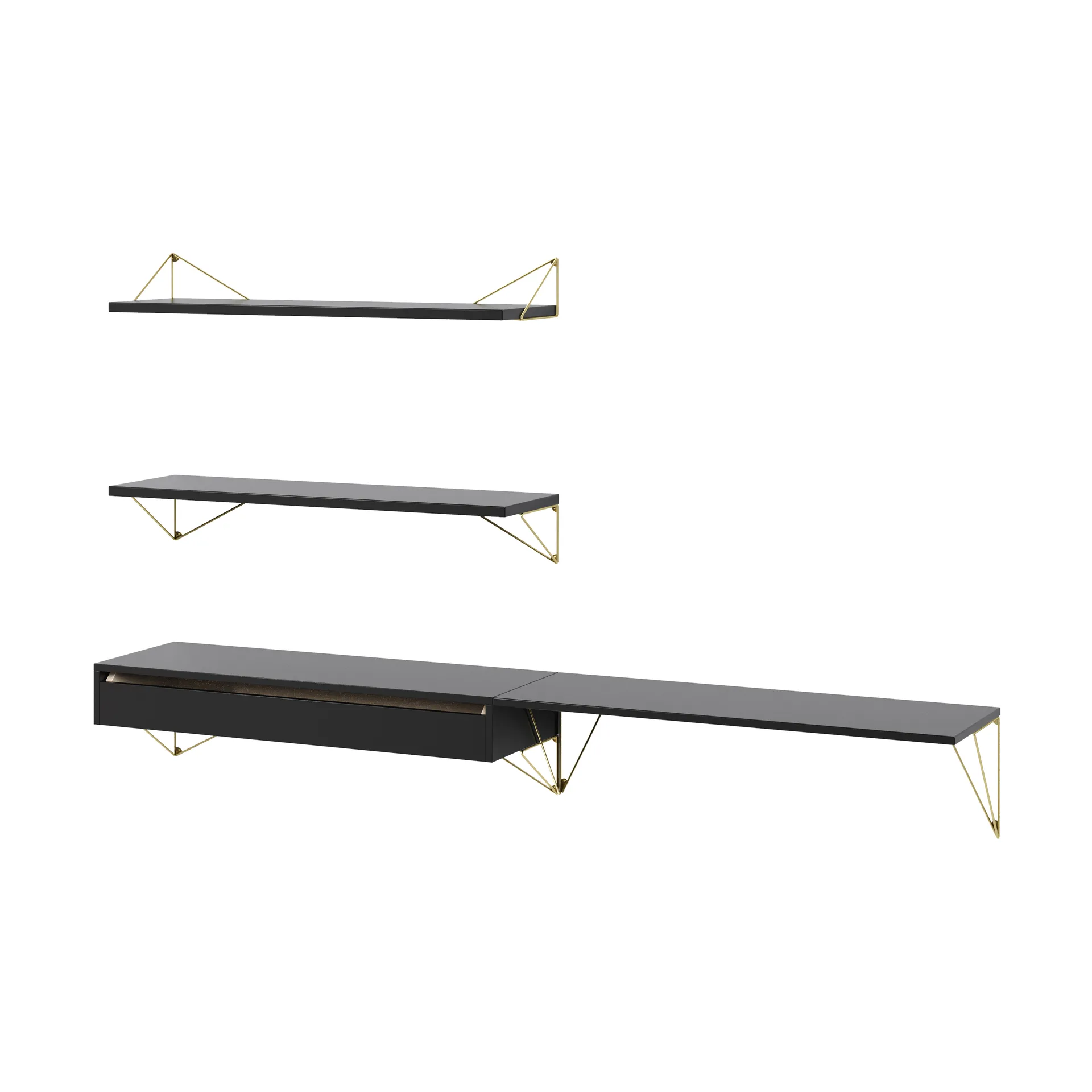 Pythagoras Bundle D shelving system black-brass,  Maze
