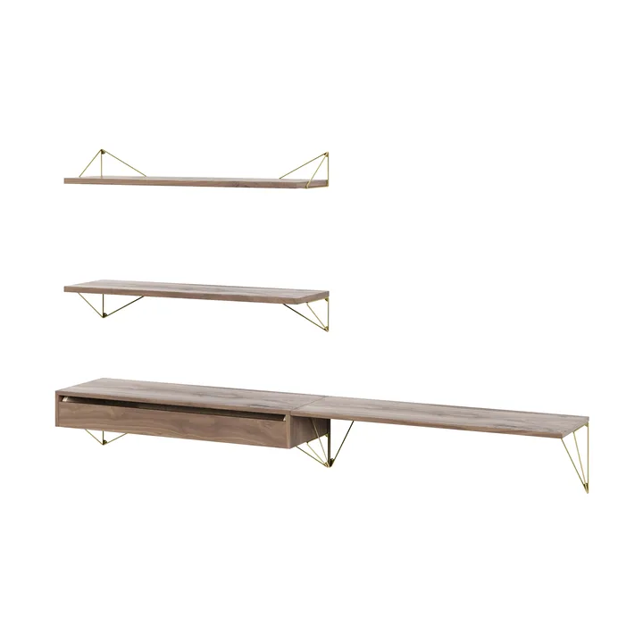 Pythagoras Bundle D shelving system walnut-brass - Maze