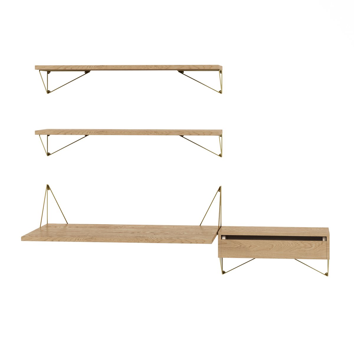 Maze Pythagoras Bundle E shelving system oak-brass | Scandinavian Design | Brown