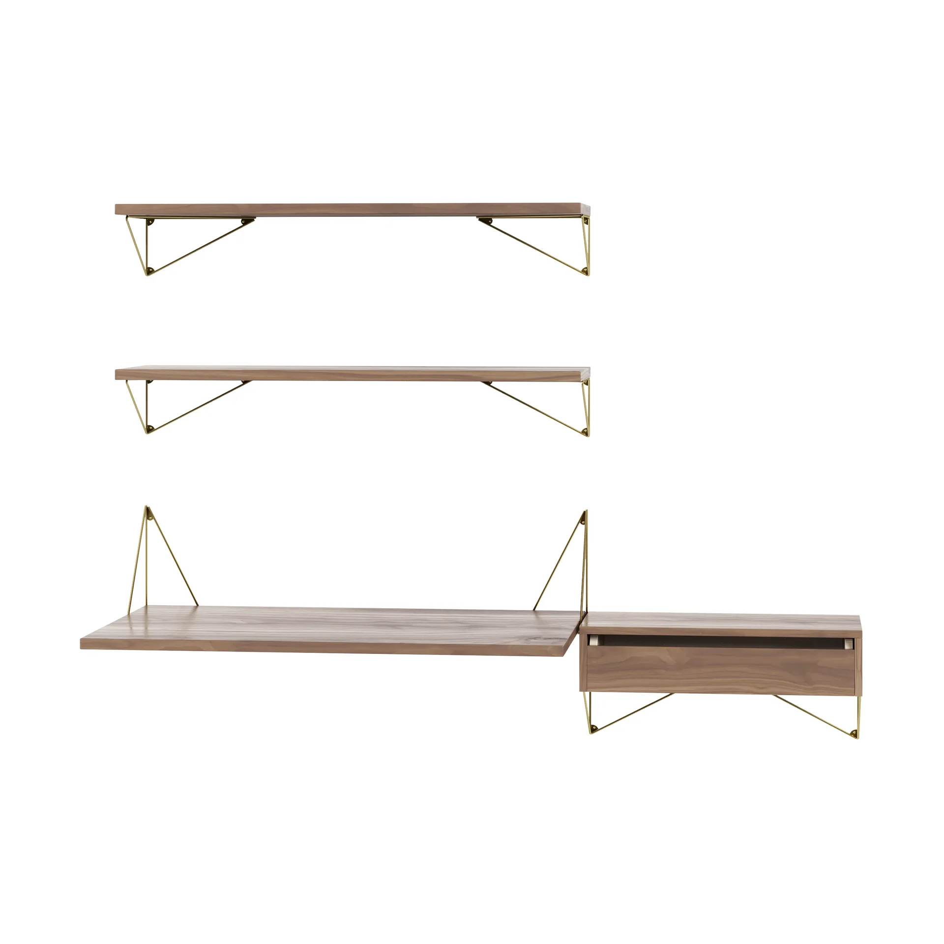 Pythagoras Bundle E shelving system walnut-brass,  Maze