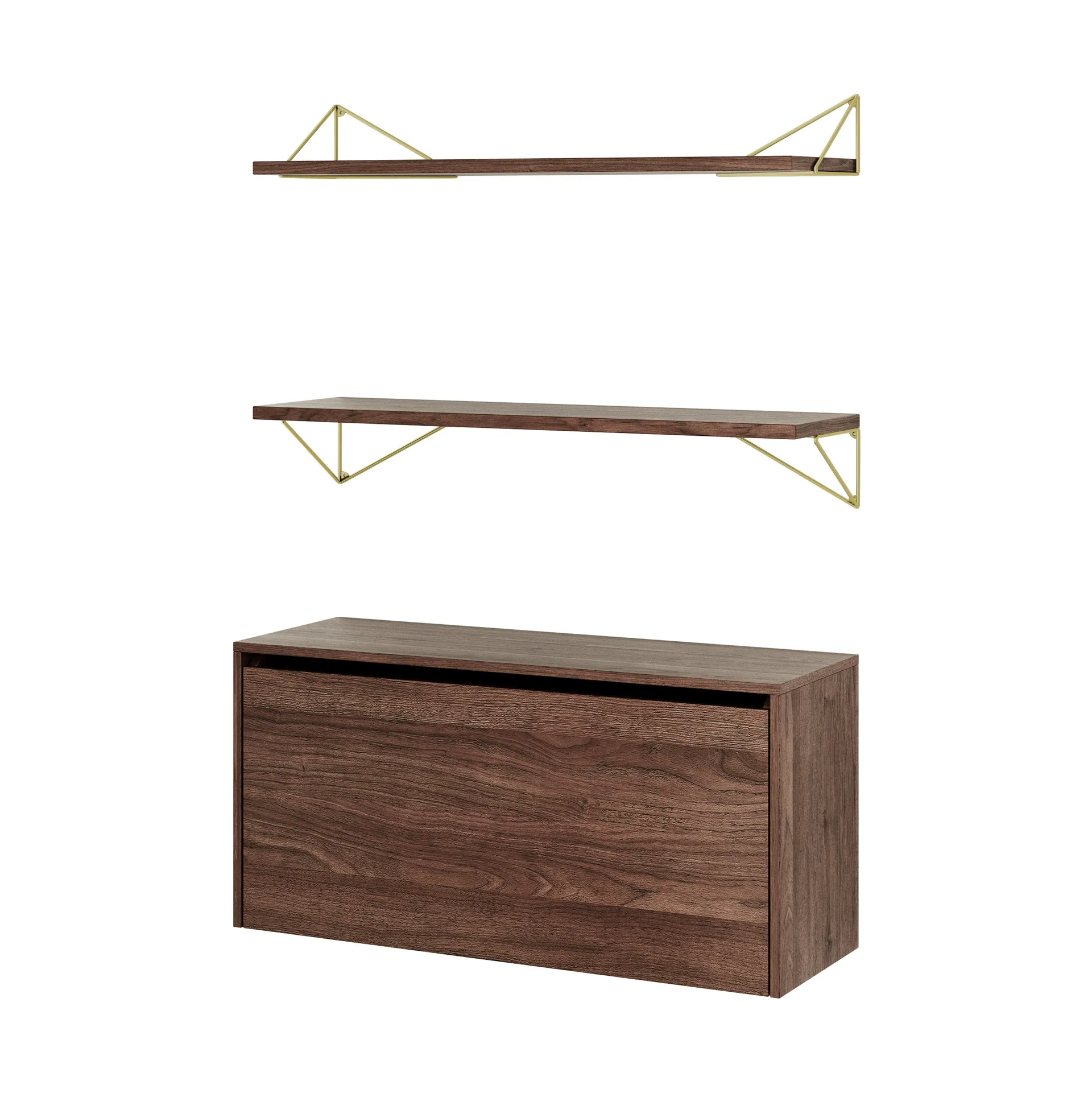 Pythagoras Bundle F shelving system walnut-brass Maze
