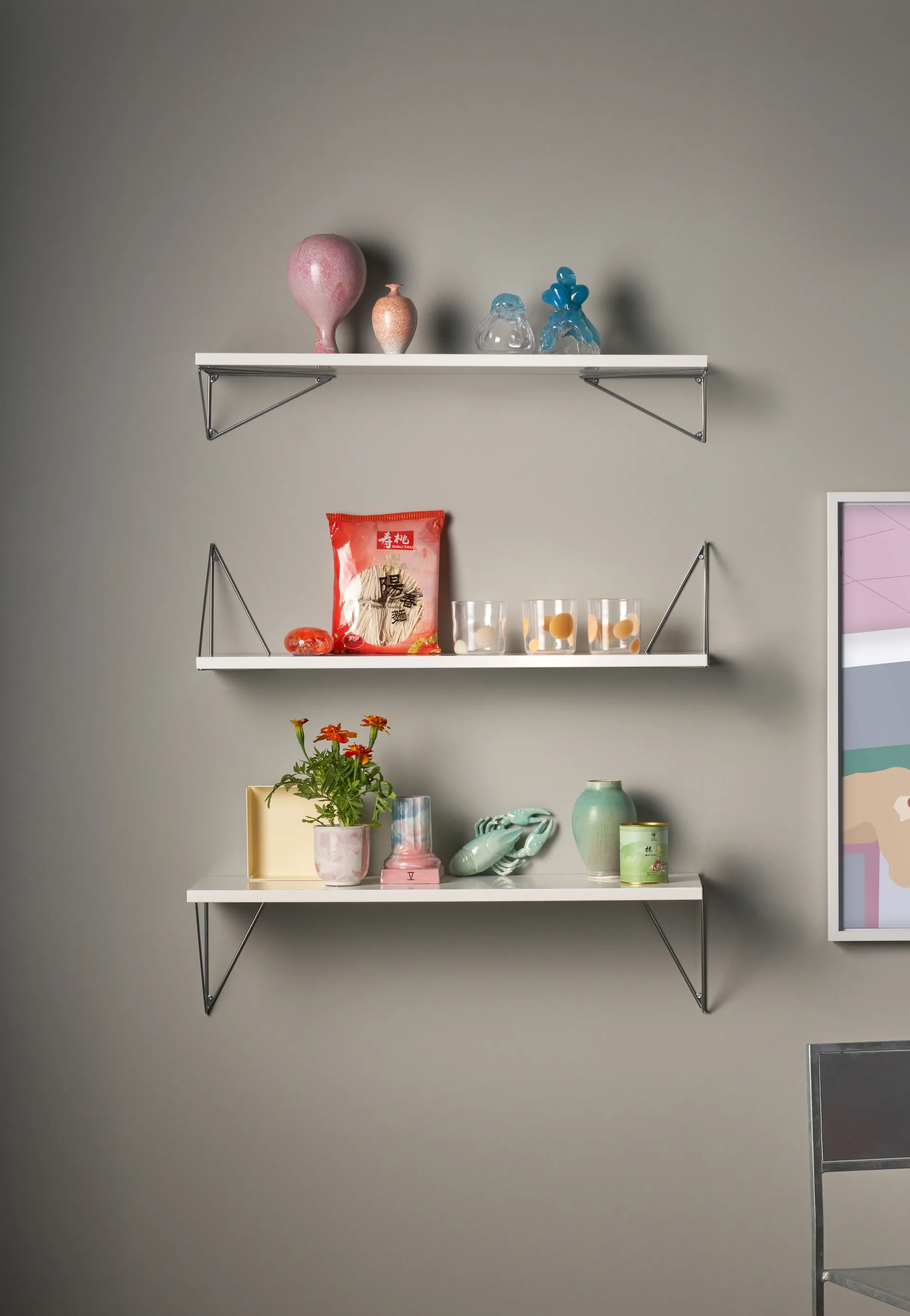 Pythagoras shelf, white-chrome, 20x80 cm,  Maze
