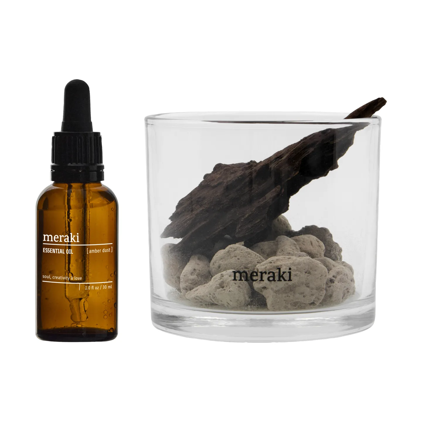 Meraki diffuser lava stone and wood incl. oil, Amber dust, black Meraki