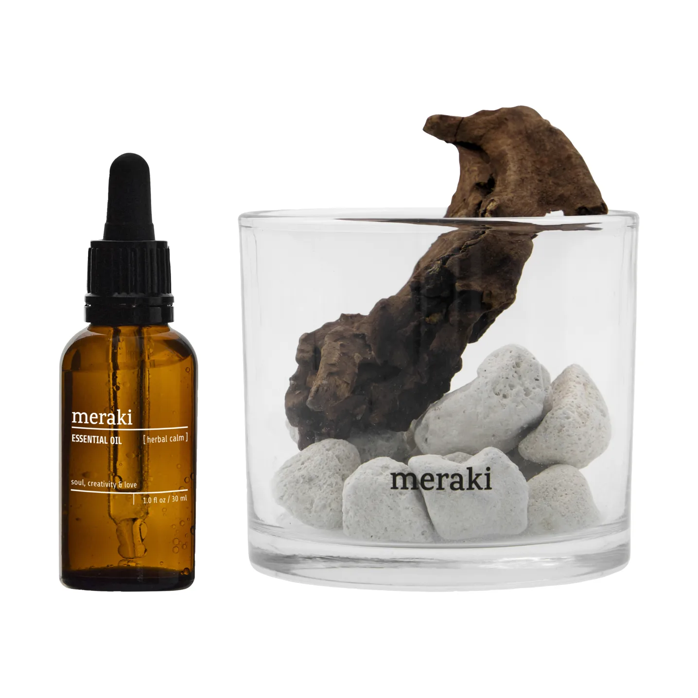 Meraki diffuser lava stone and wood incl. oil, Herbal calm, White Meraki