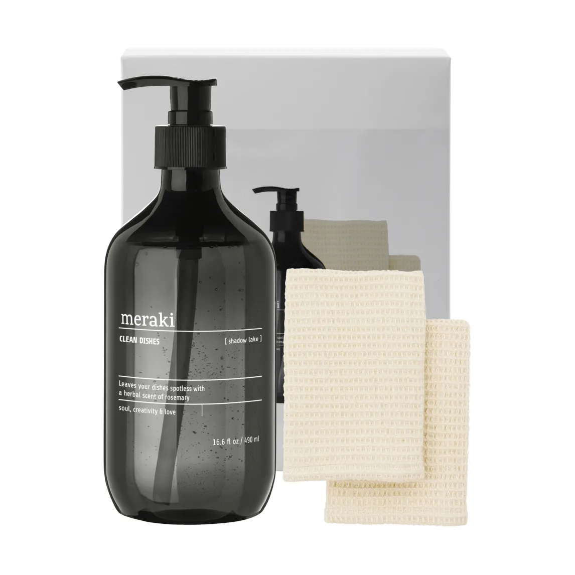 Meraki gift set dish soap and dishcloth 3 pieces, Shadow lake Meraki