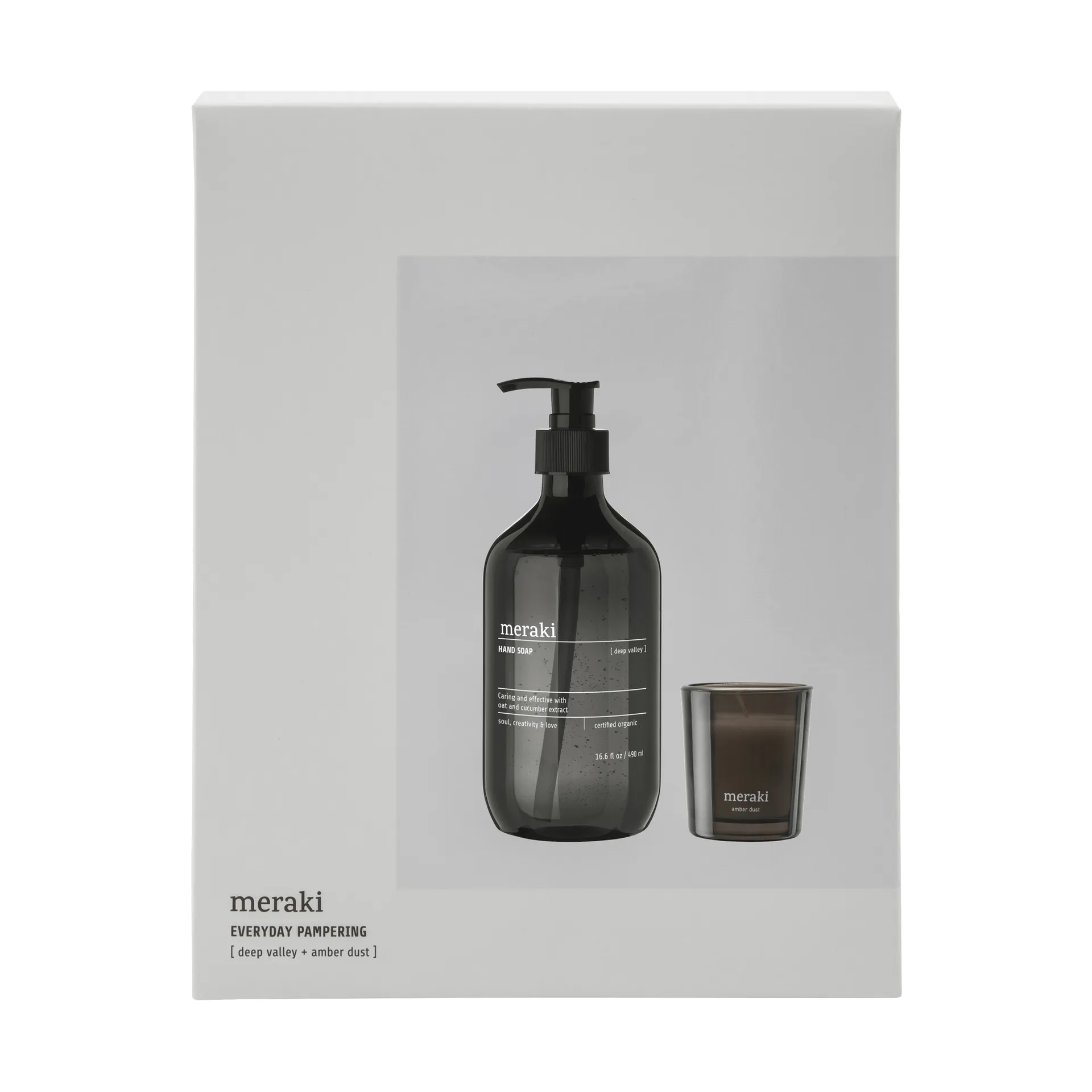 Meraki gift set hand soap and scented candle, Deep valley-Amber dust Meraki