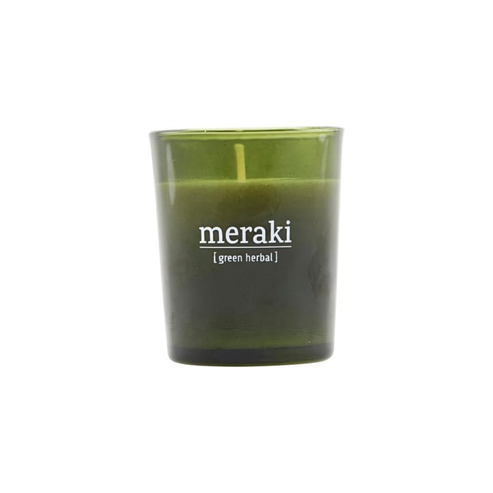 Meraki scented candle green glass 12 hours, green herbal Meraki