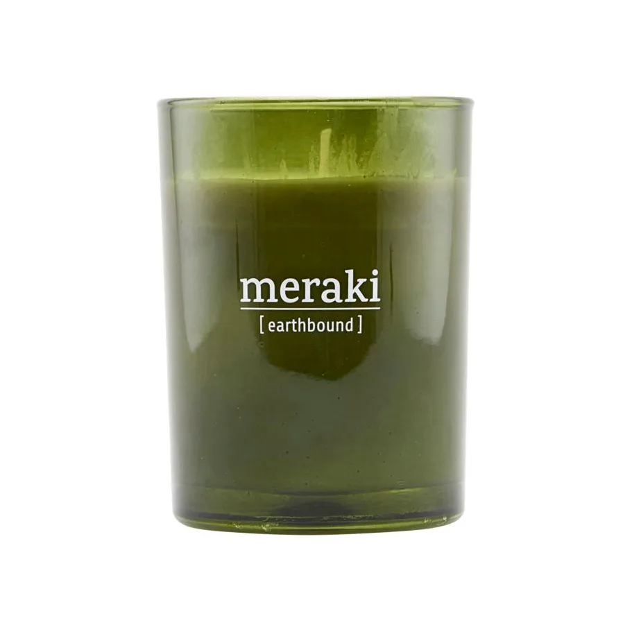 Meraki scented candle green glass 35 hours, earthbound Meraki