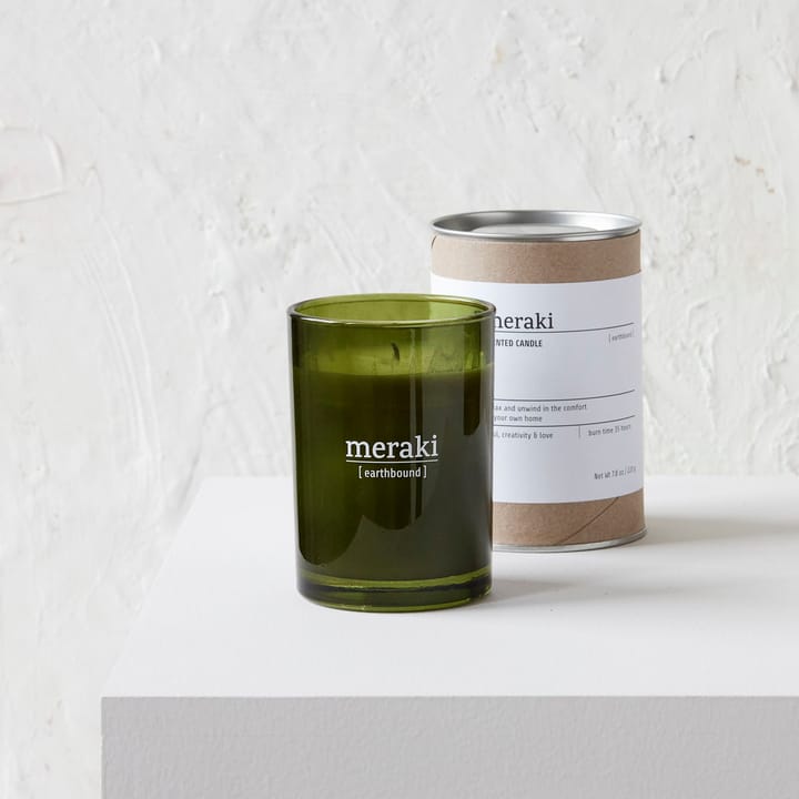 Meraki scented candle green glass 35 hours - earthbound - Meraki