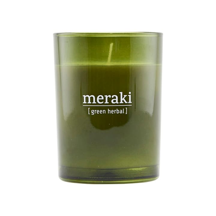Meraki scented candle green glass 35 hours, green herbal Meraki
