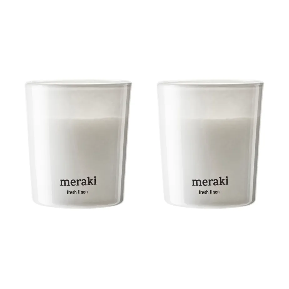 Meraki scented candles 12 hours 2-pack Fresh Linen | Scandinavian Design | Scented candles & diffusers | White