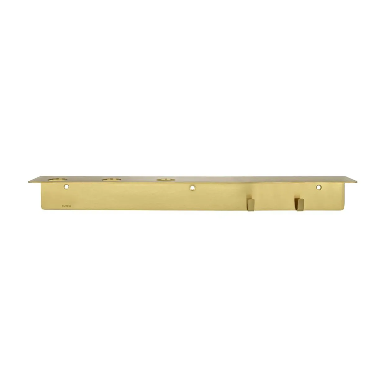 Meraki shelf with bottle hanger and hook Brushed brass finish