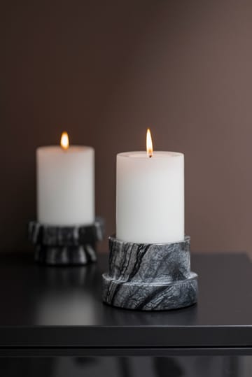 Marble candle holder for block candle 6.5 cm - Black-Grey - Mette Ditmer