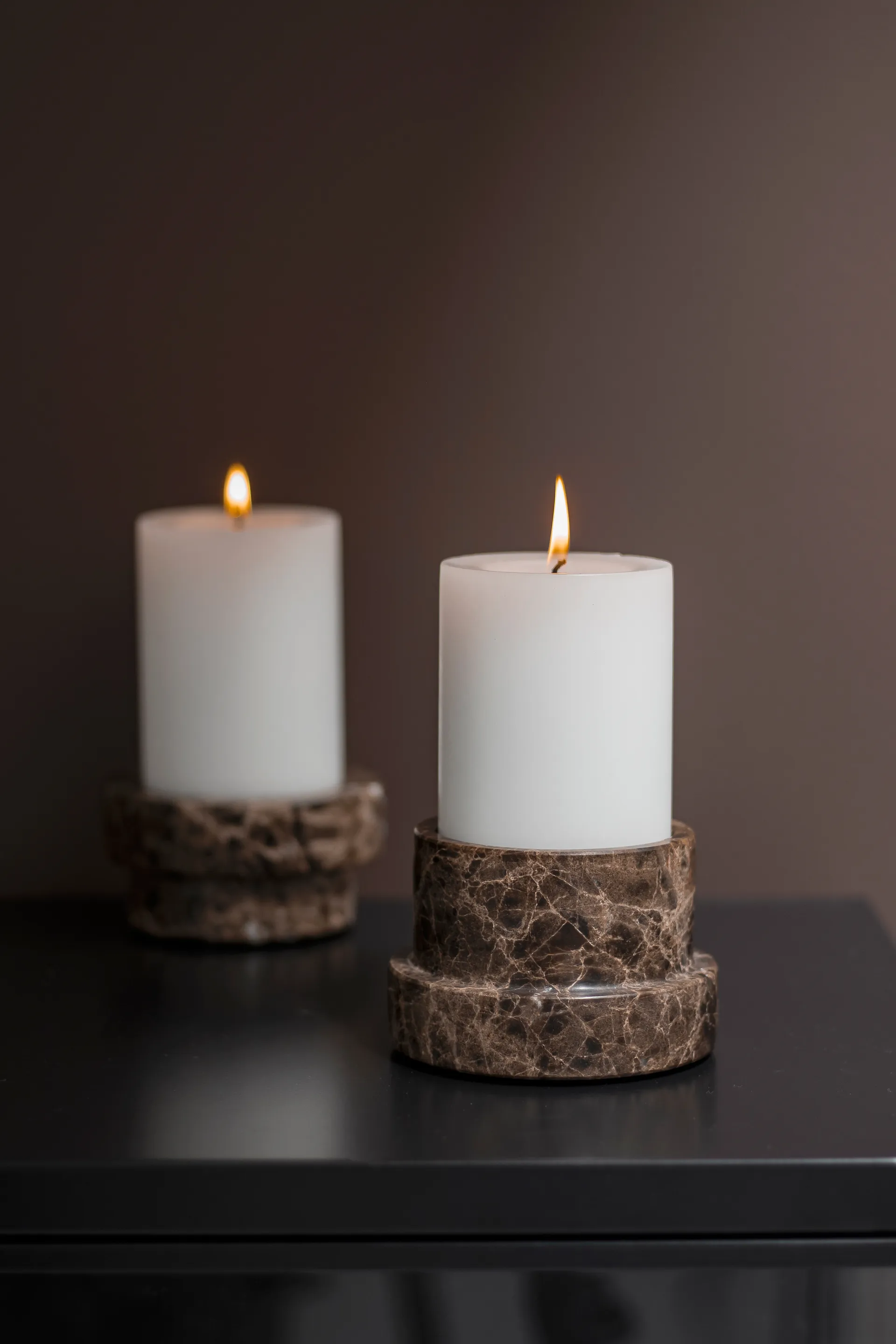 Marble candle holder for block candle 6.5 cm, Brown Mette Ditmer