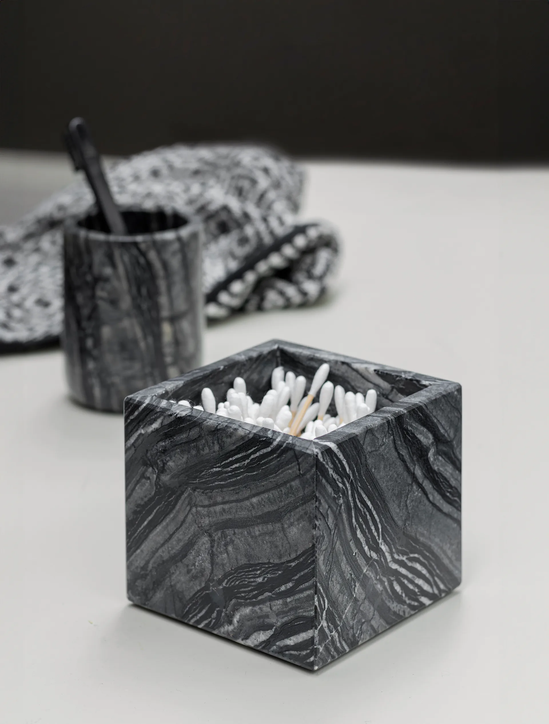 Marble cube 8.5x8.5 cm, Black-grey Mette Ditmer