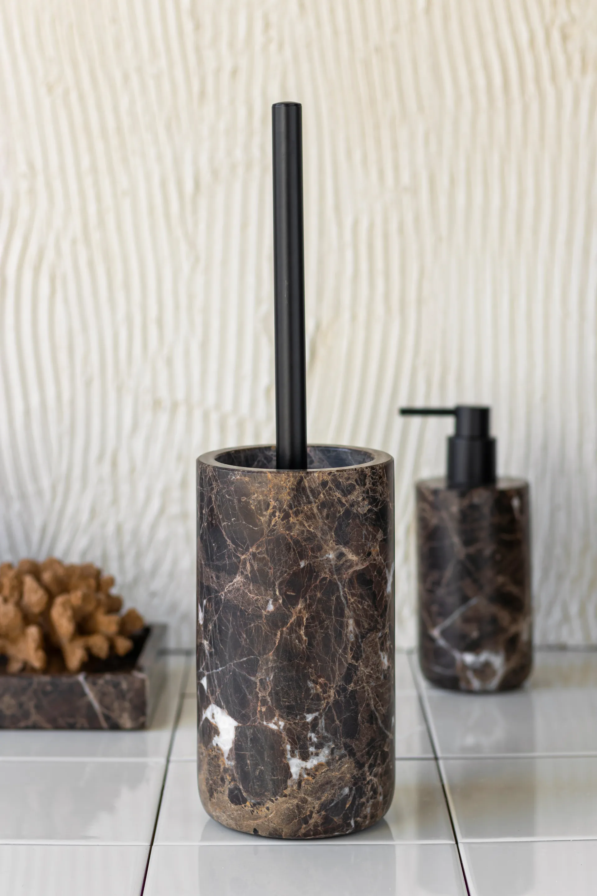 Marble toilet brush 36 cm, Brown Mette Ditmer