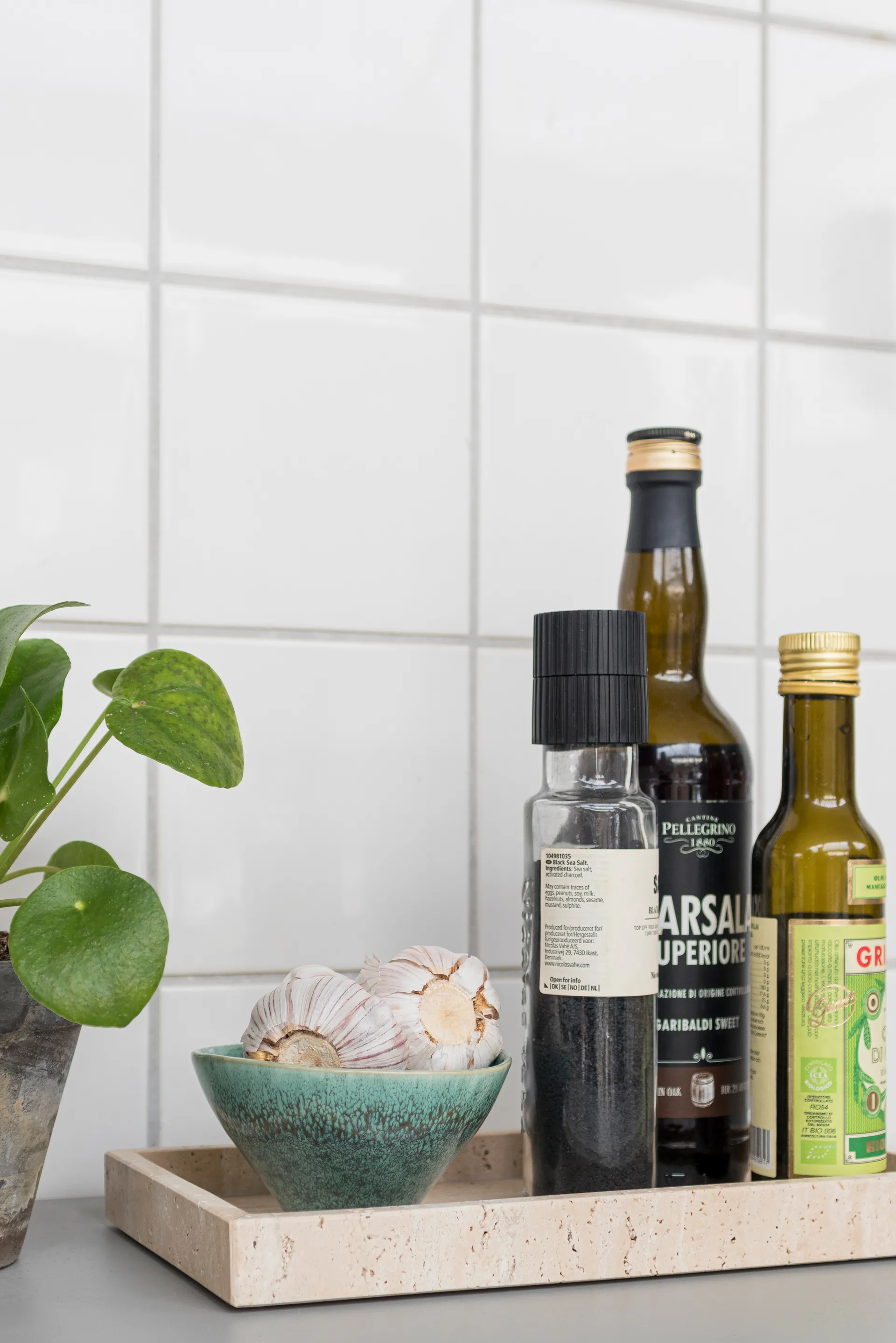 Travertine decorative tray 16x31 cm, Linen Mette Ditmer