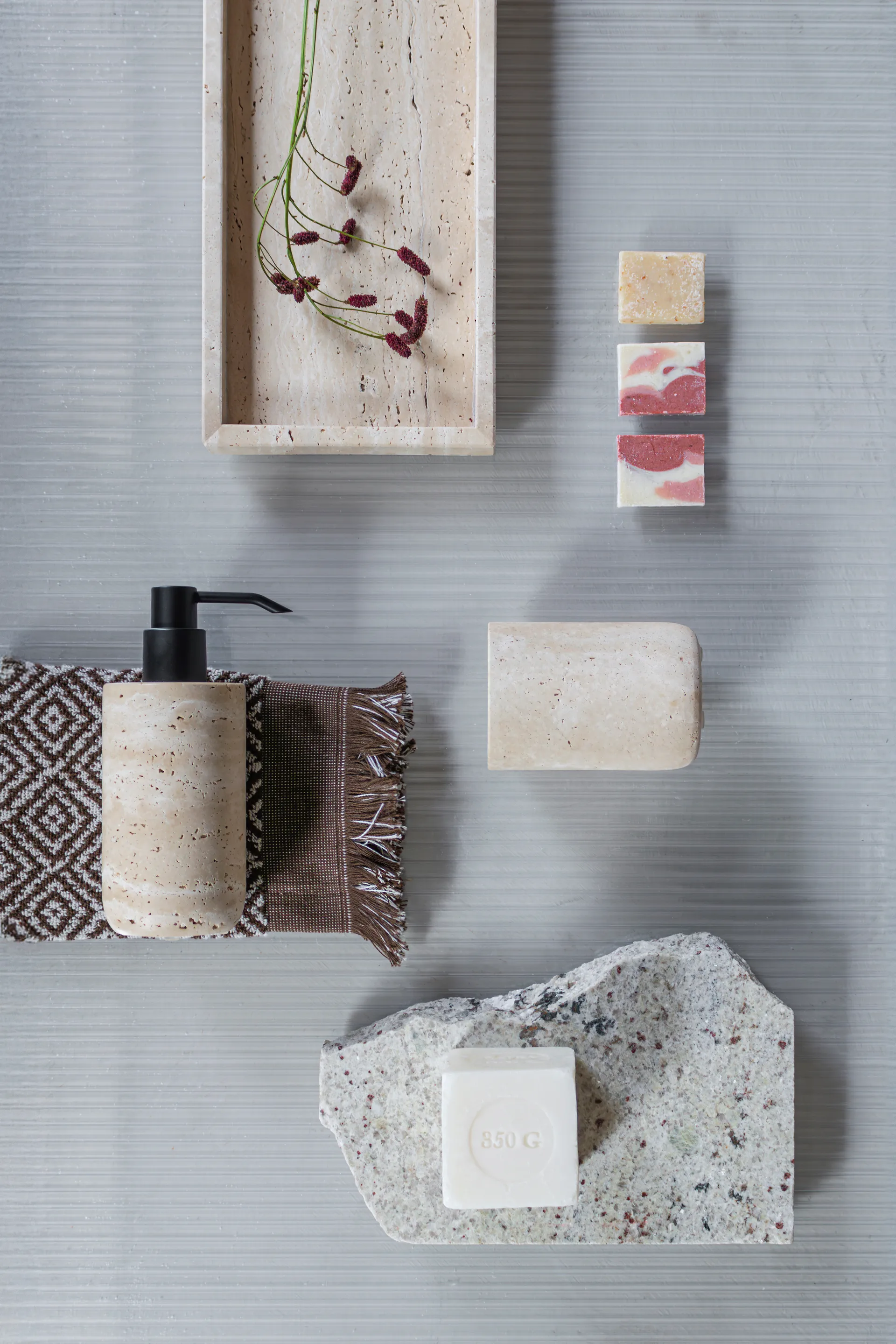 Travertine toothbrush holder 10 cm, Linen Mette Ditmer