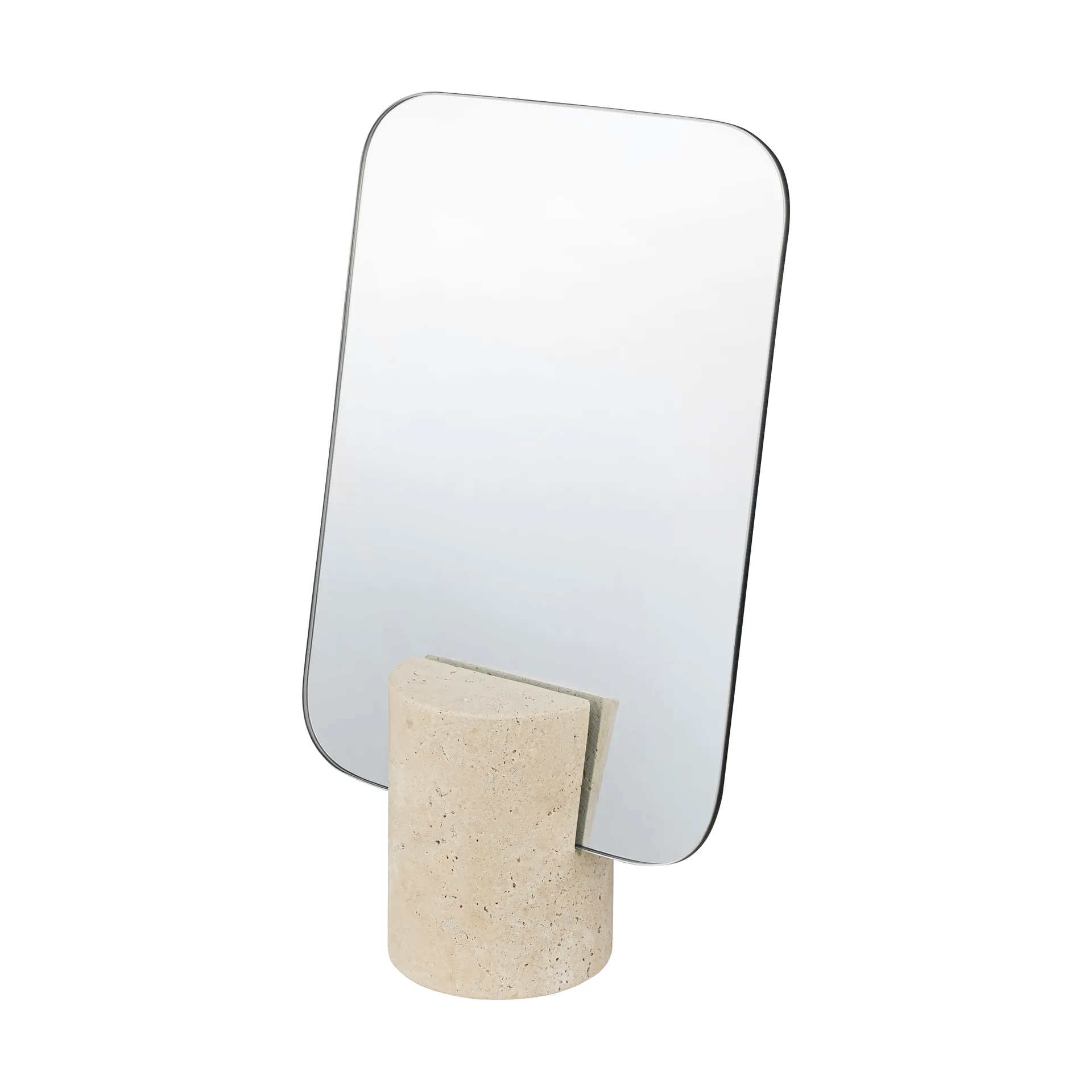 Travertine vanity mirror, Linen Mette Ditmer
