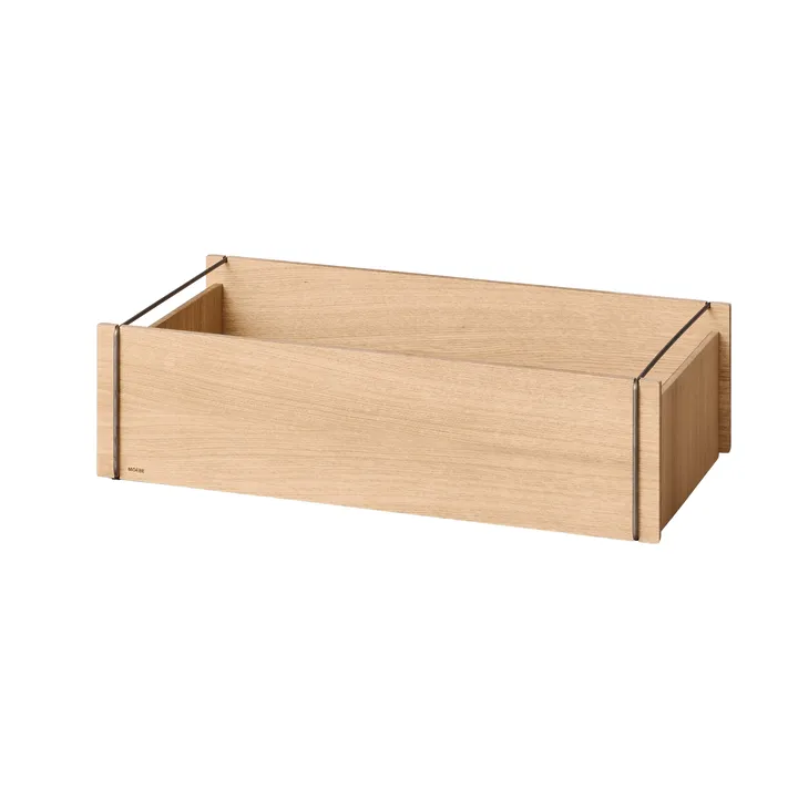Moebe storage box - Oiled oak-stainless steel, low, 16,5x60x31 cm - MOEBE