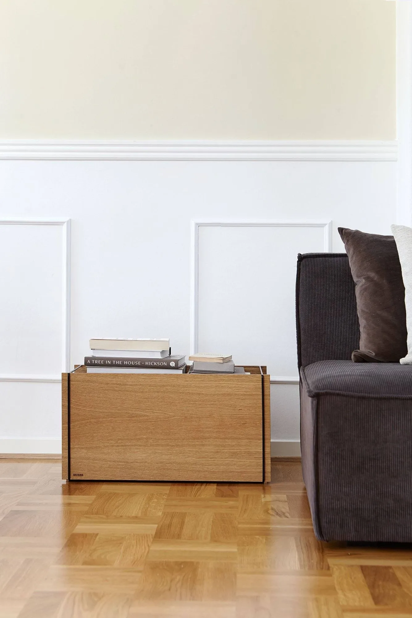 Moebe storage box, Smoked oak-stainless steel, 33x60x31 cm MOEBE