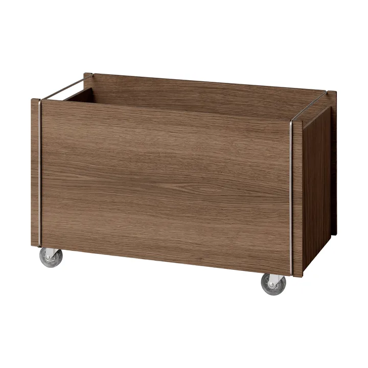 Moebe storage box - Smoked oak-stainless steel, with castors, 33x60x31 cm - MOEBE