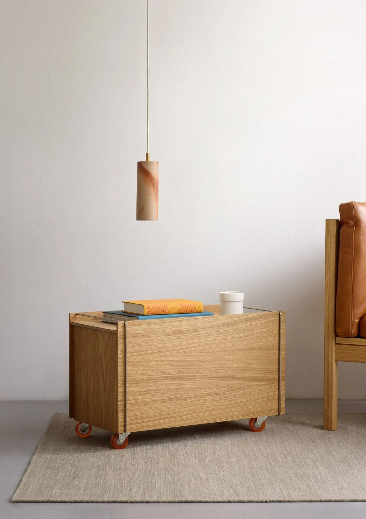 Moebe storage box, Smoked oak-stainless steel, with castors, 33x60x31 cm MOEBE