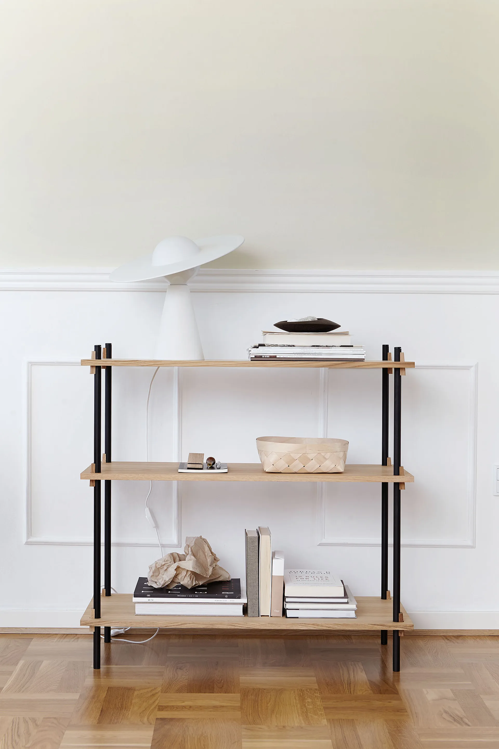 Shelving System classic shelf, Smoked oak-white, 86x200x35 cm, S.200.1.A MOEBE