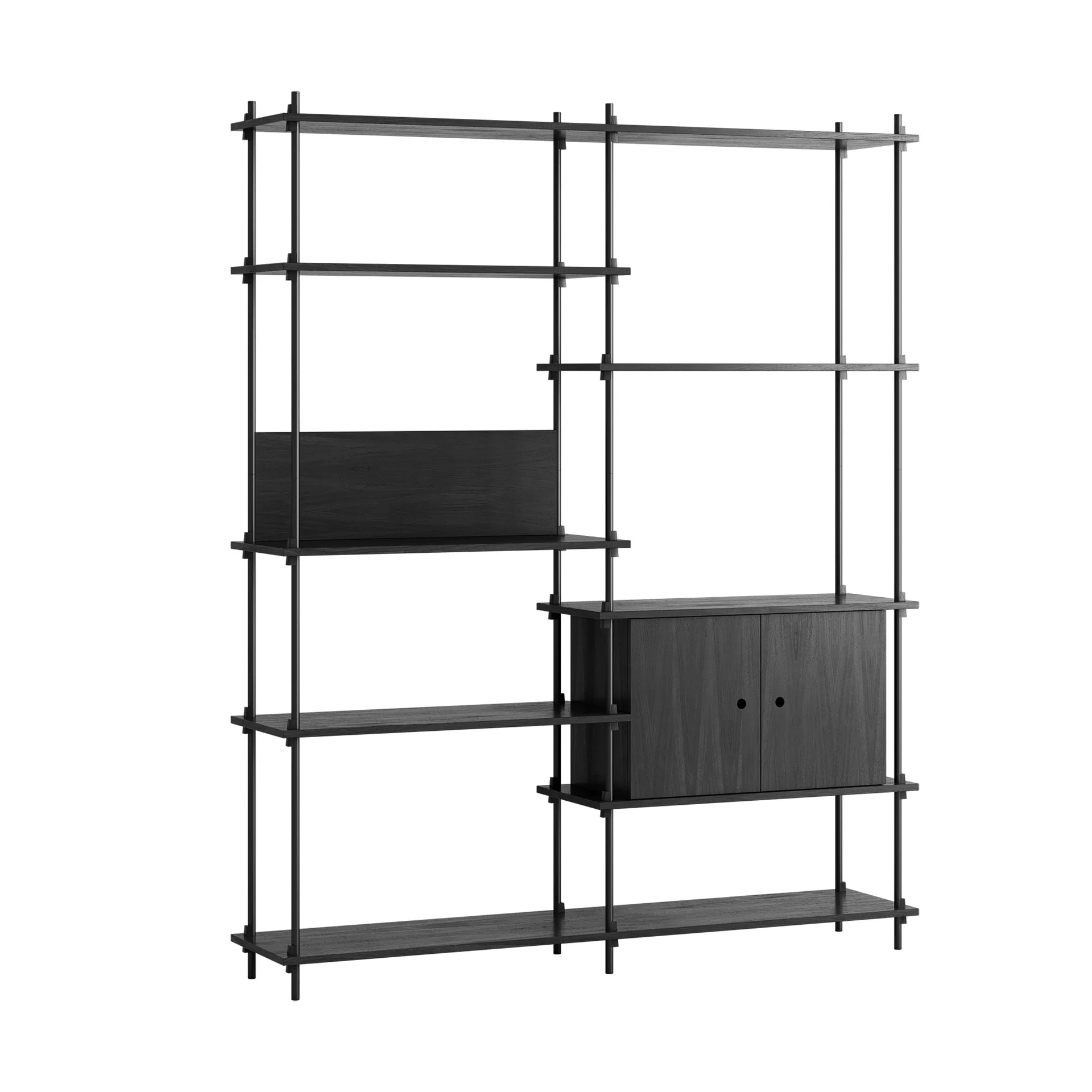 Shelving System shelf with cabinet, Black, 163x200x35 cm, S.200.2.C MOEBE
