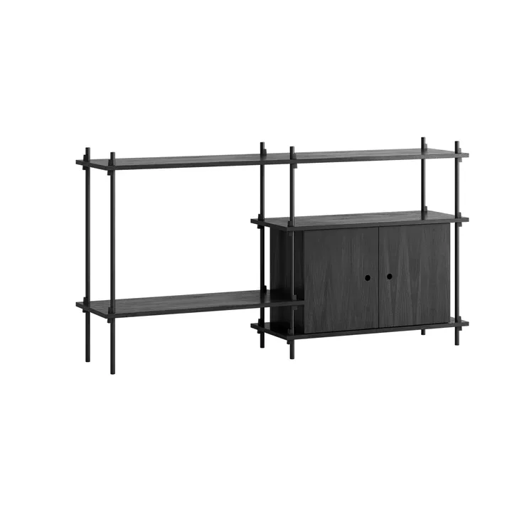 Shelving System shelf with cabinet - Black, 163x85x35 cm, S.85.2.C - MOEBE