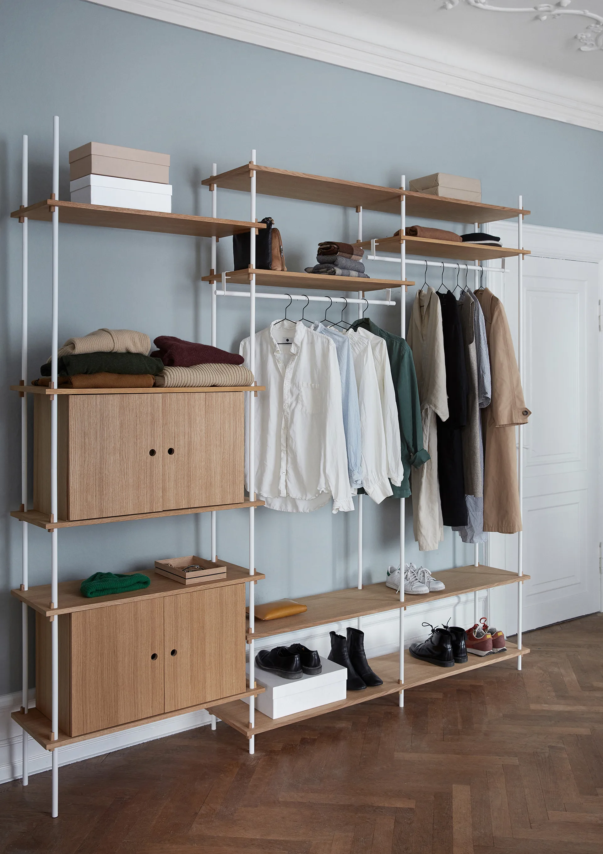 Shelving System shelf with cabinet, Oak-black, 163x85x35 cm, S.85.2.C MOEBE