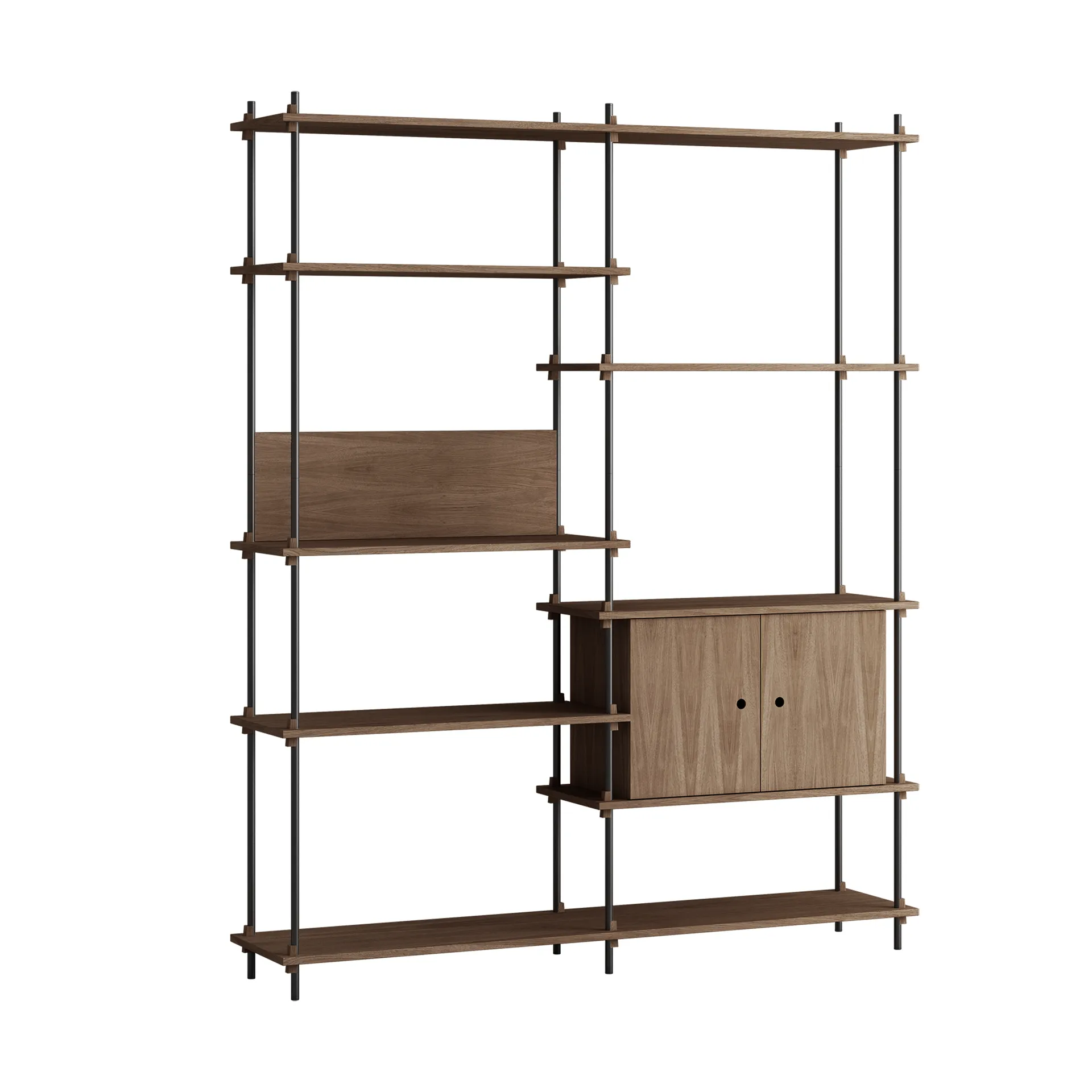 Shelving System shelf with cabinet, Smoked oak-black, 163x200x35 cm, S.200.2.C MOEBE