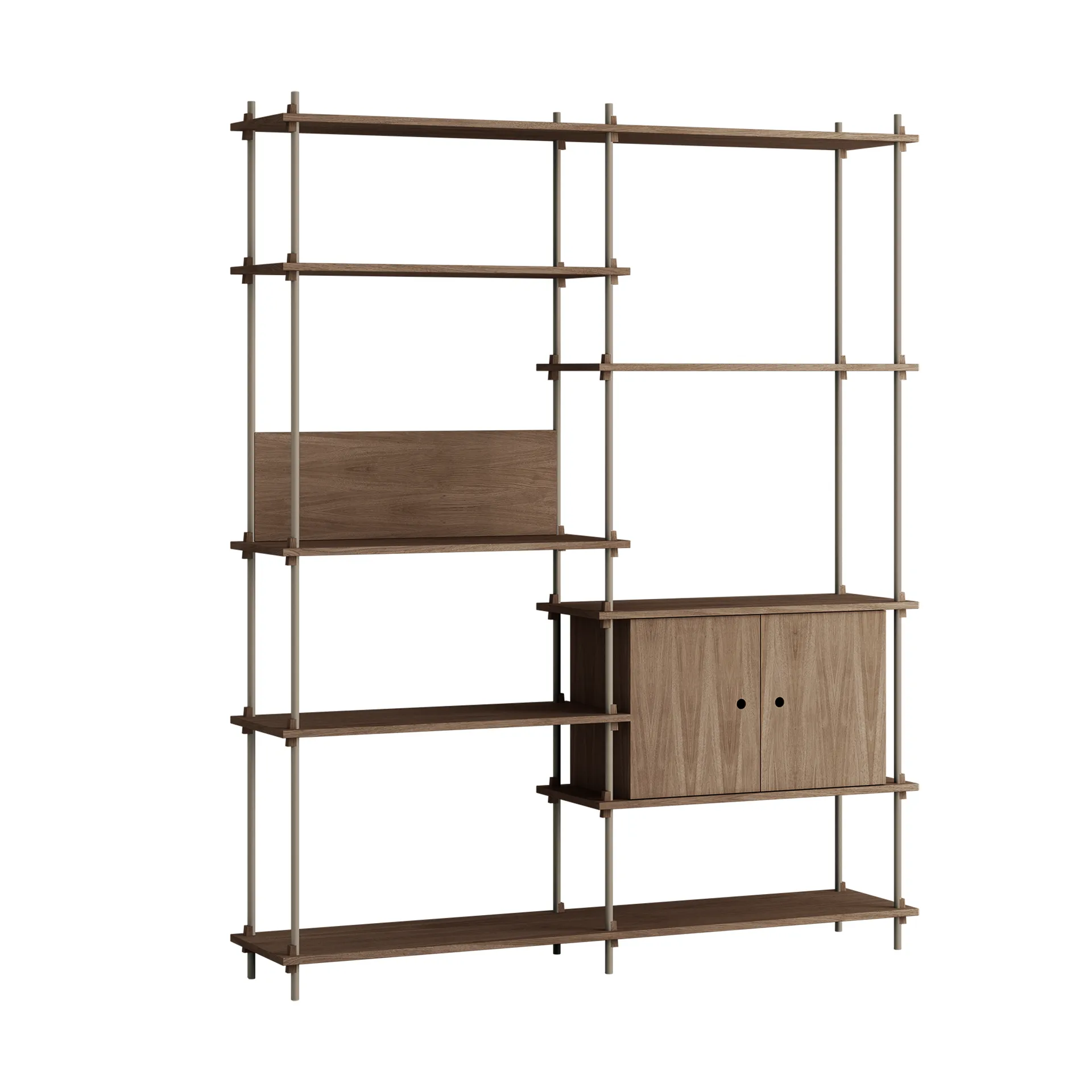 Shelving System shelf with cabinet, Smoked oak-warm grey, 163x200x35 cm, S.200.2.C MOEBE