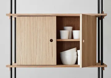Shelving System shelf with cabinet - Smoked oak-warm grey, 163x200x35 cm, S.200.2.C - MOEBE
