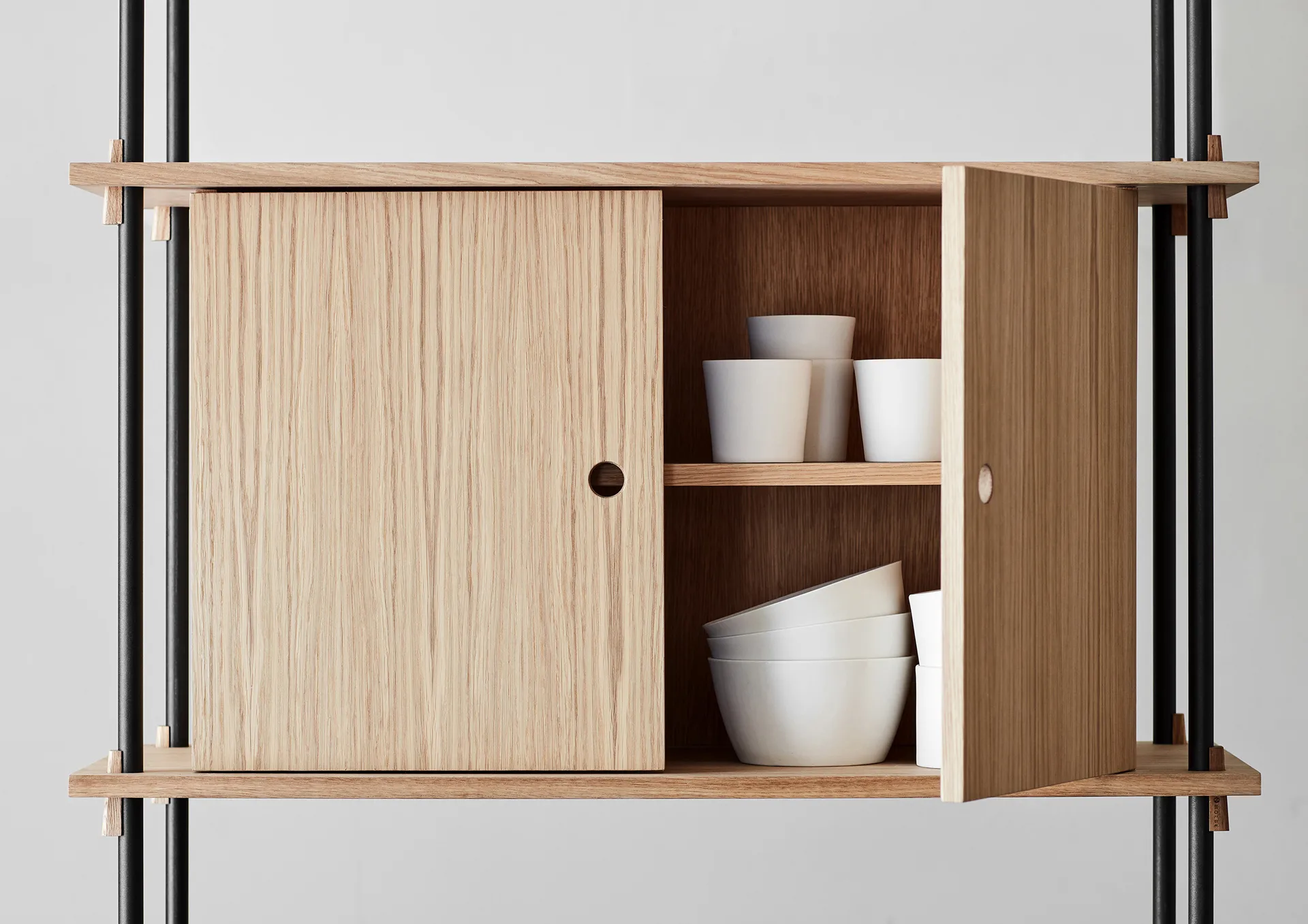 Shelving System shelf with cabinet, Smoked oak-warm grey, 163x85x35 cm, S.85.2.C MOEBE