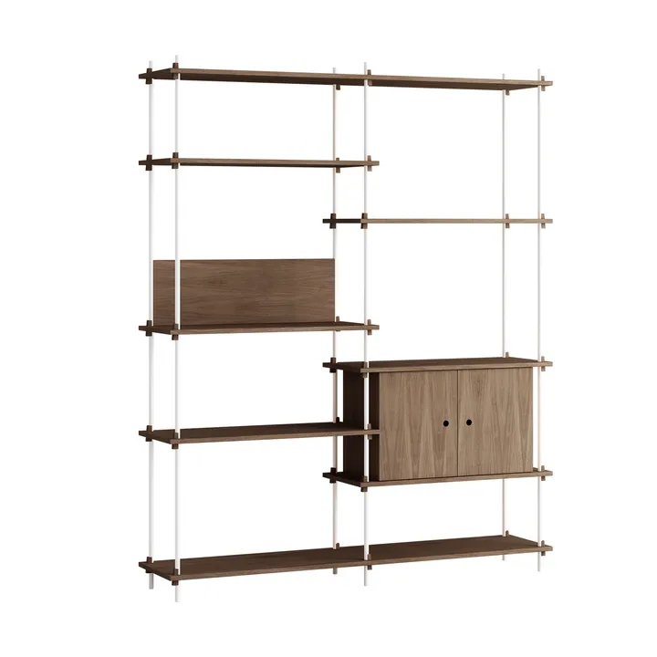 Shelving System shelf with cabinet - Smoked oak-white, 163x200x35 cm, S.200.2.C - MOEBE