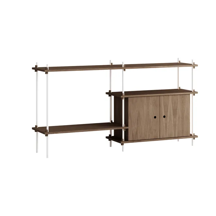 Shelving System shelf with cabinet - Smoked oak-white, 163x85x35 cm, S.85.2.C - MOEBE