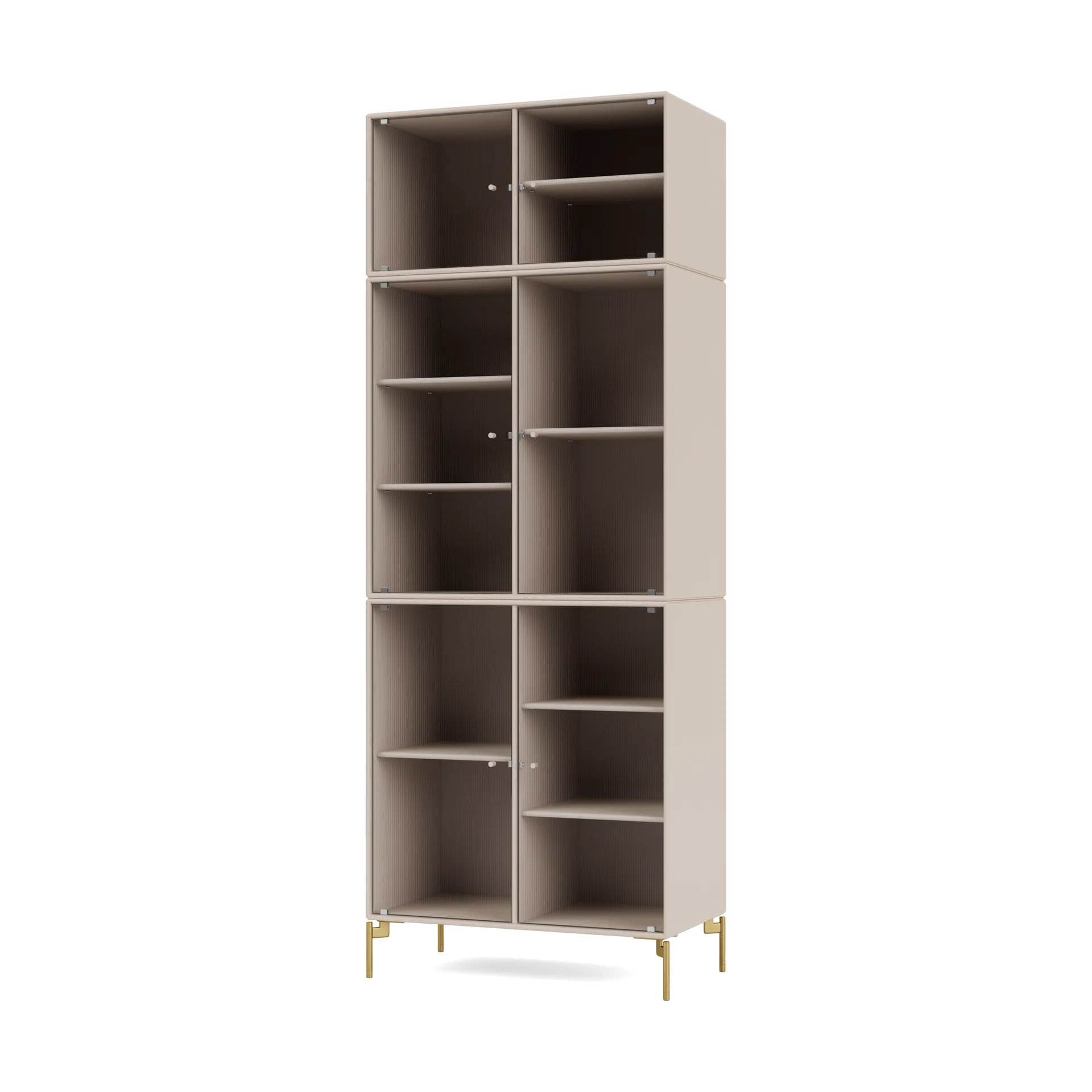 Ripple IV display cabinet 69.6x187.2x38 cm, Clay-legs brass Montana