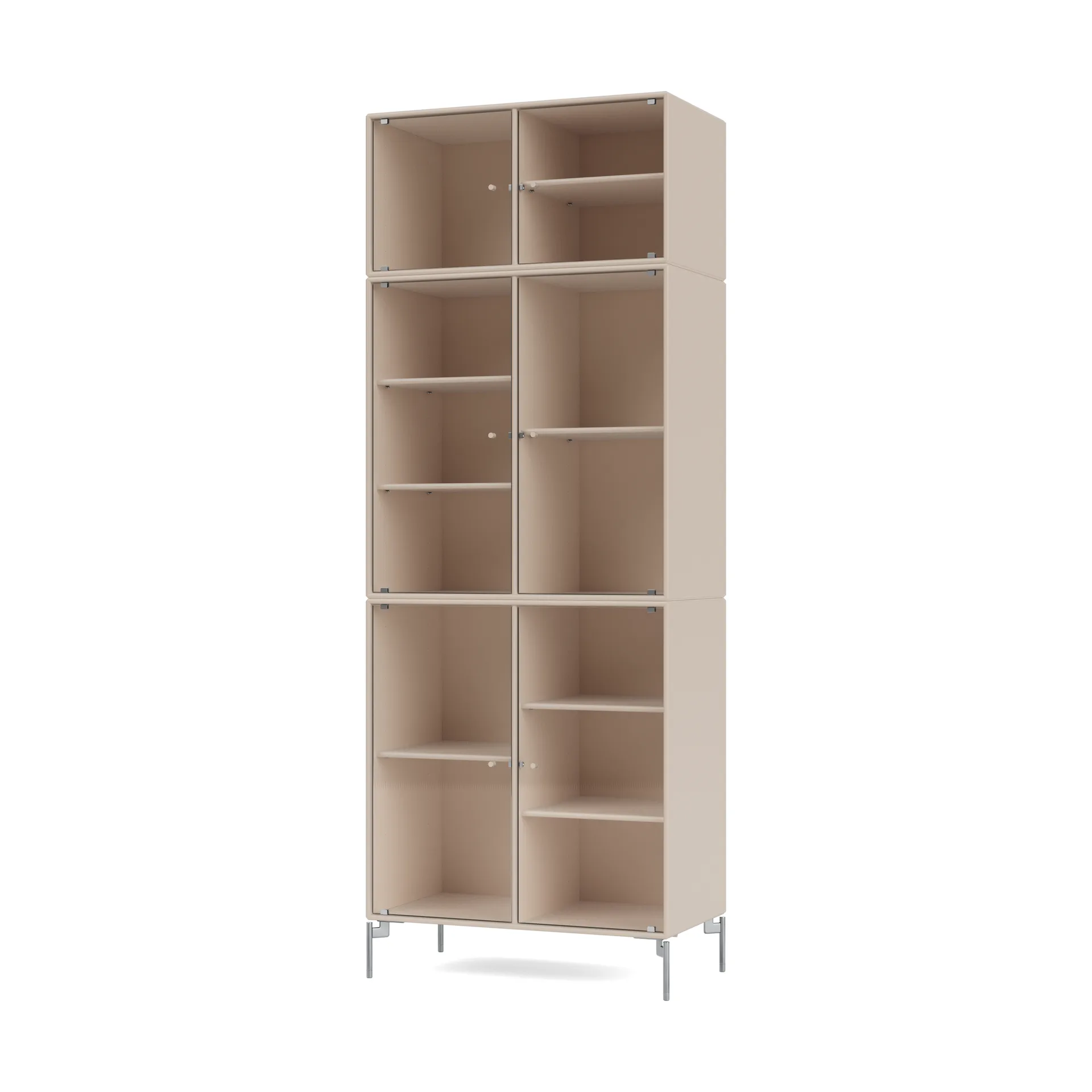 Ripple IV display cabinet 69.6x187.2x38 cm, Clay-legs chrome Montana