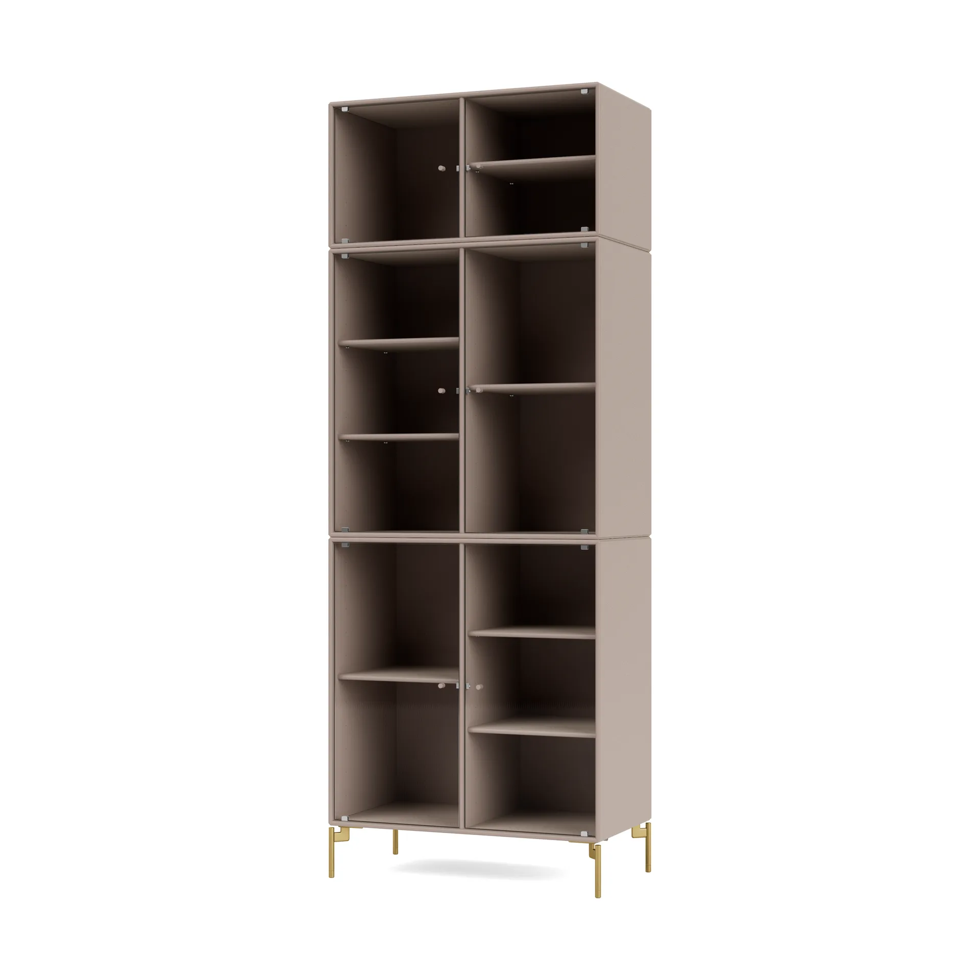 Ripple IV display cabinet 69.6x187.2x38 cm, Mushroom-legs brass Montana