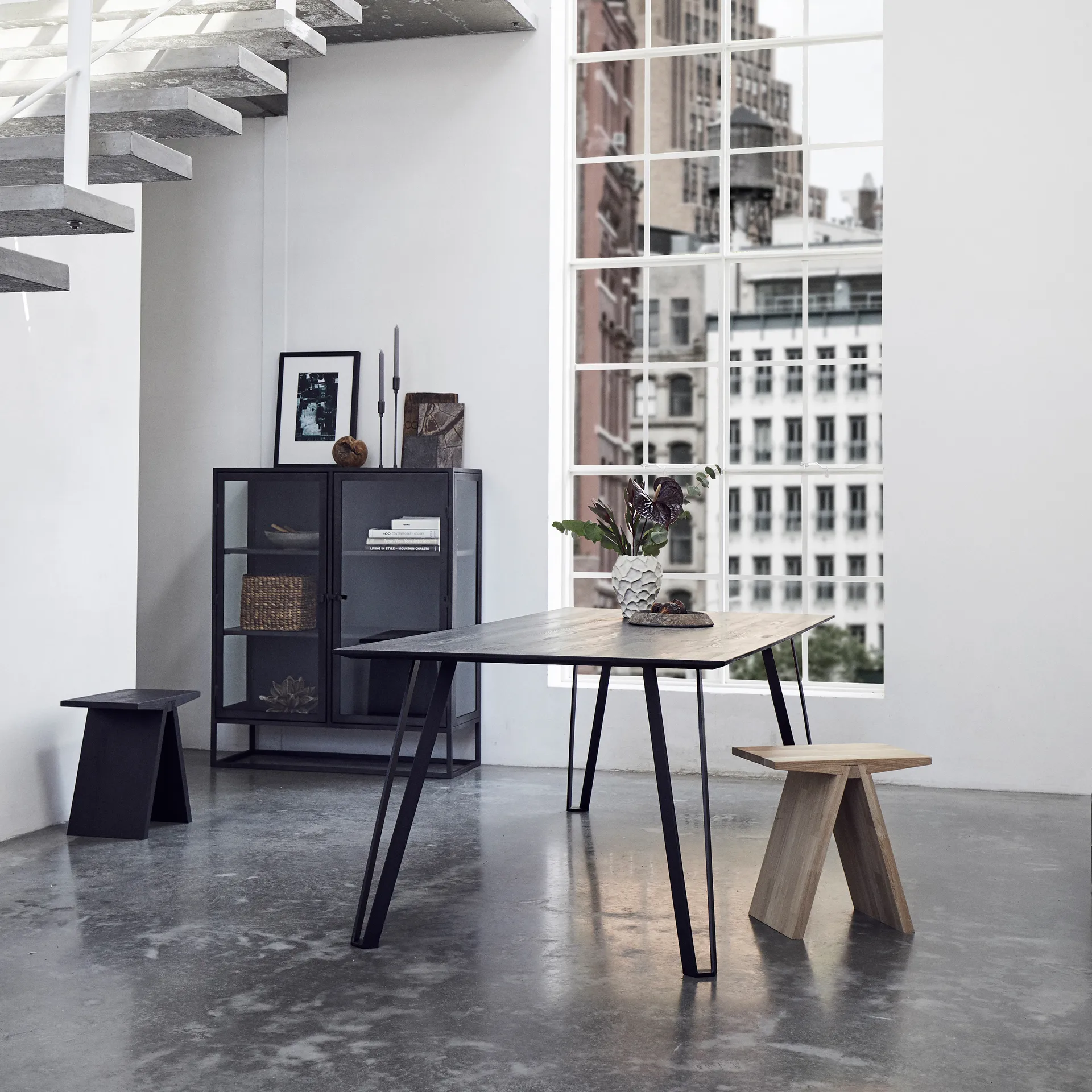 Angle stool 45 cm, dark-stained oak MUUBS