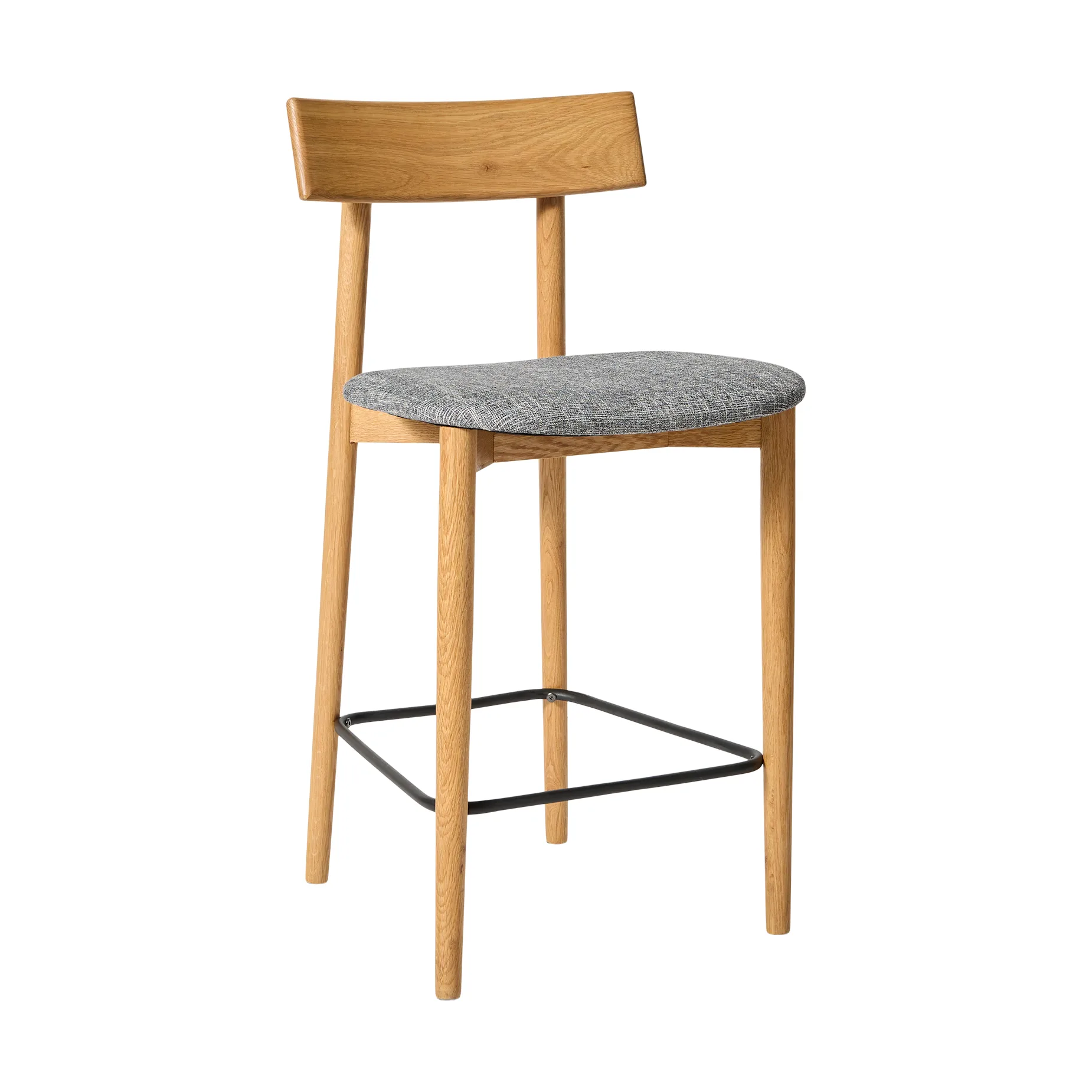 Tetra bar stool, Concrete-colored fabric–natural oiled oak MUUBS