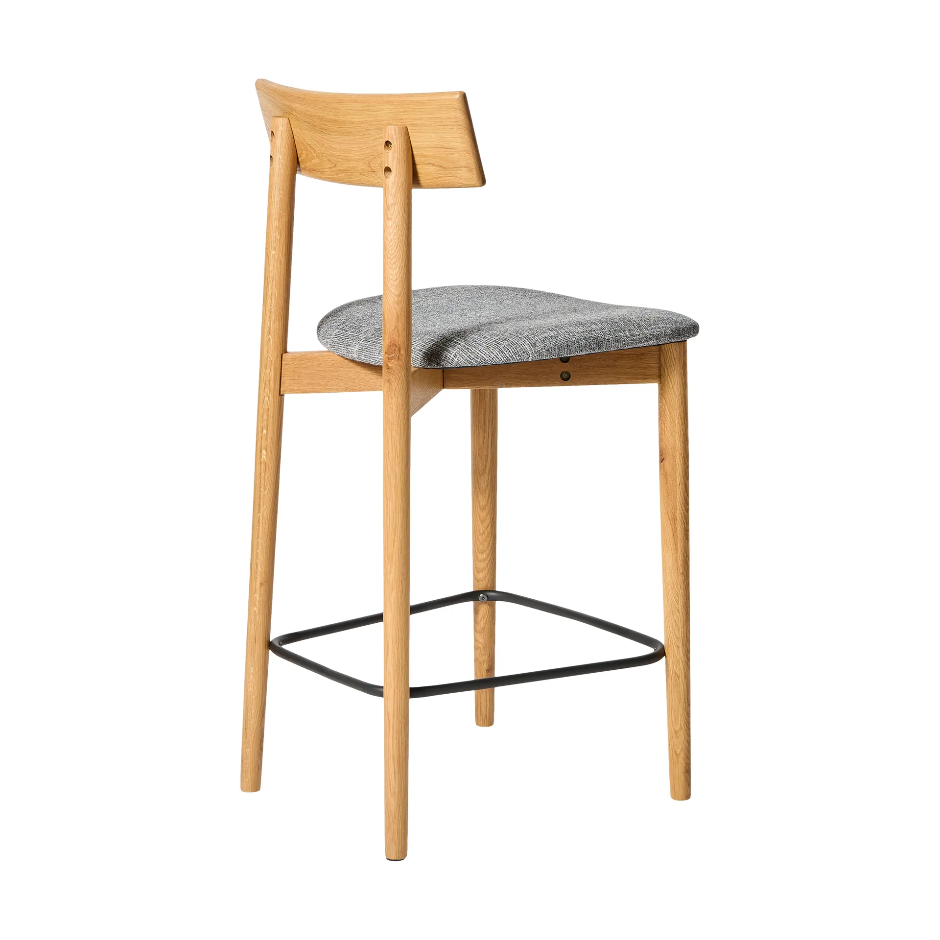 Tetra bar stool, Concrete-colored fabric–natural oiled oak MUUBS