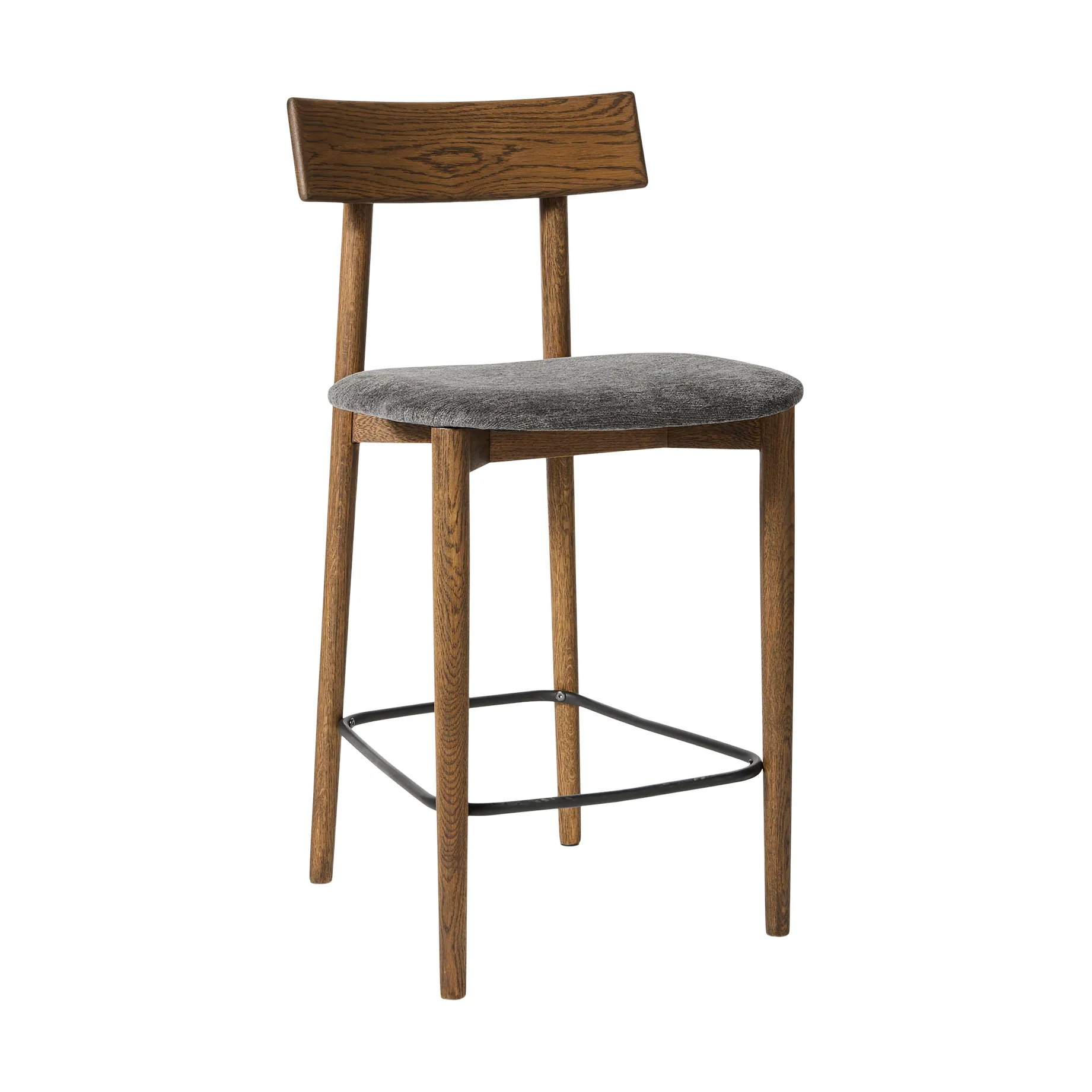 Tetra bar stool, Granite-colored fabric–dark oiled oak MUUBS