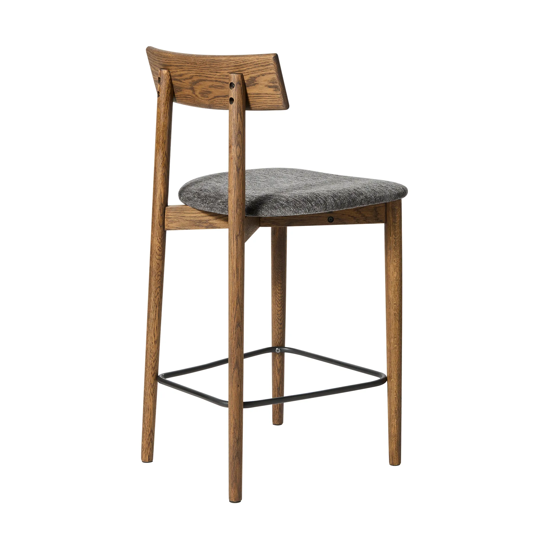 Tetra bar stool, Granite-colored fabric–dark oiled oak MUUBS