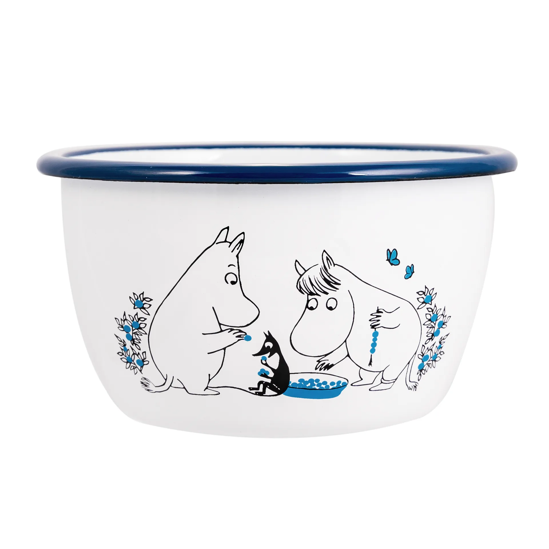 Blueberries enamel bowl 60 cl, White Muurla