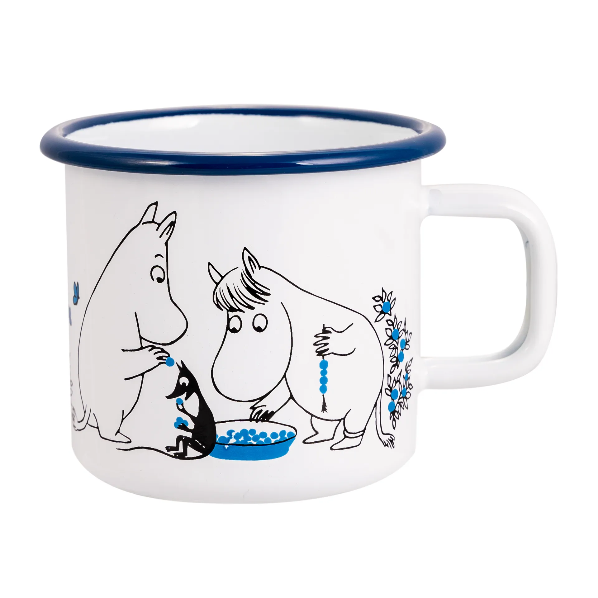 Blueberries enamel mug 37 cl, White Muurla