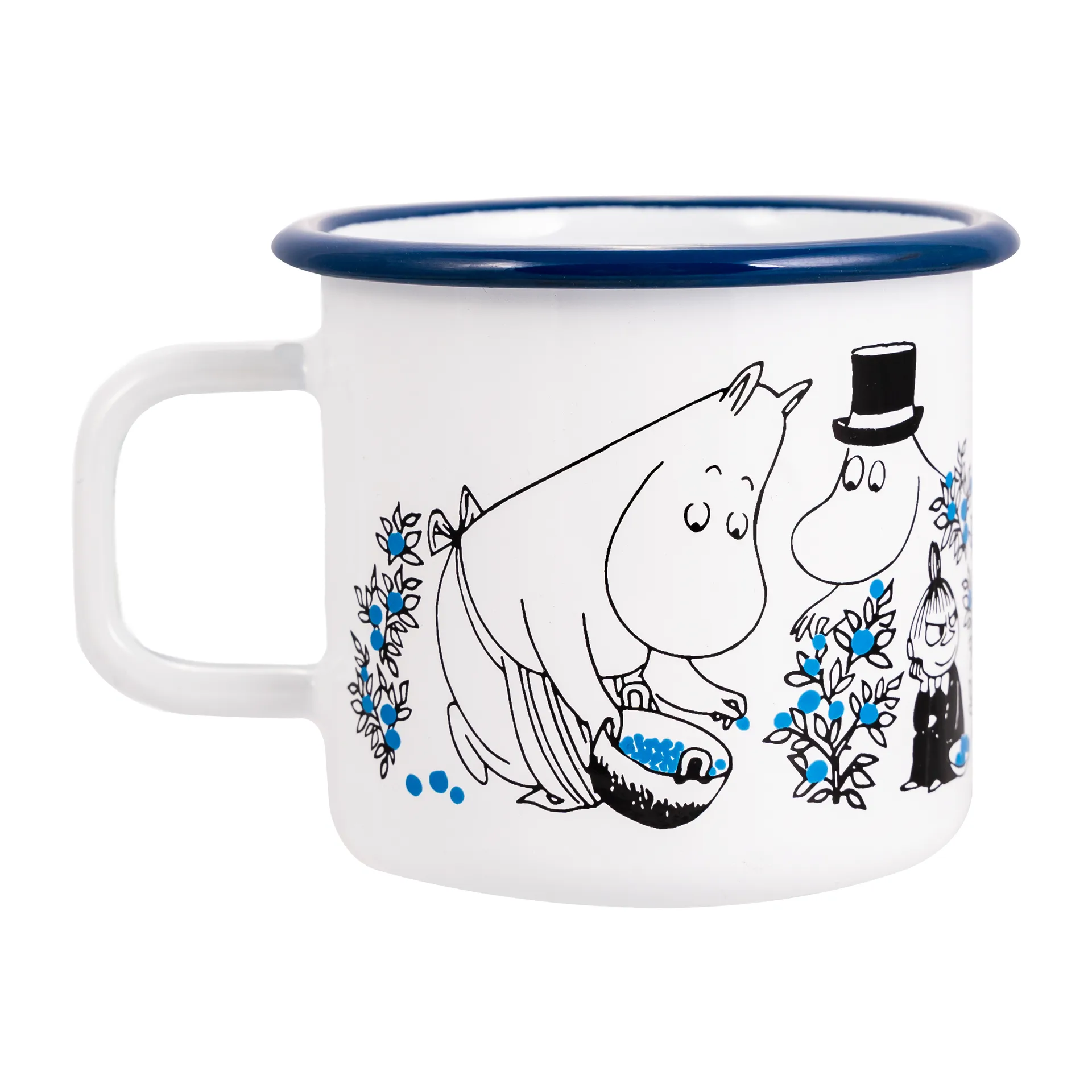 Blueberries enamel mug 37 cl, White Muurla